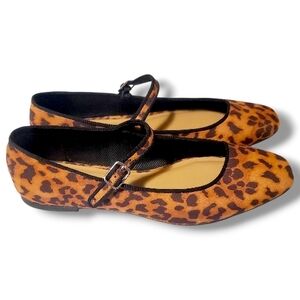 Womens Size 10 Time and Tru Mary Jane Leopard Print Faux Leather Flats Shoes